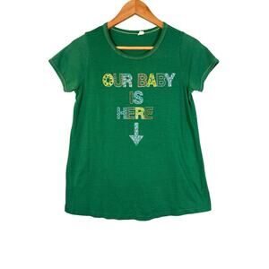 VTG 70's 80's Maternity Baby Tee Green Small Patchwork Retro Cottage Kitsch